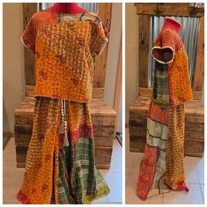 Upcycled Kantha Quilt Set Long Skirt & Top S-L Handmade Dont Throw It Out